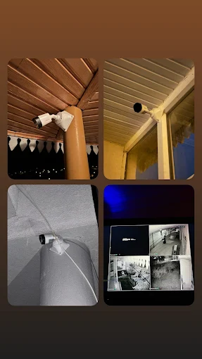Farklı alanlarda tamamlanmış kamera kurulumları ve kayıt ekranı